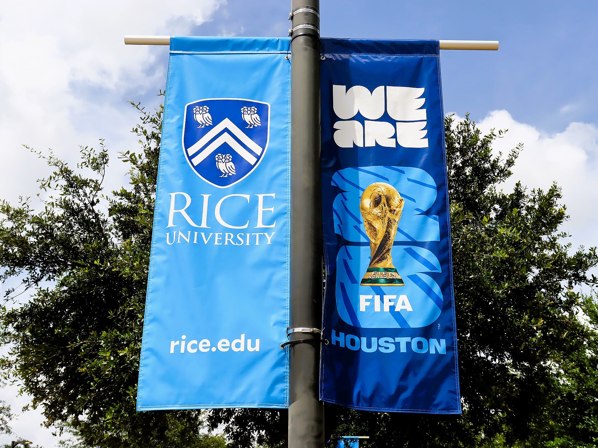 Banderolas del Mundial 2026 en Houston, una de las sedes de Estados Unidos